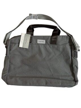 NWT Calvin Klein Gray Canvas Laptop Bag Briefcase Messenger Office Travel New